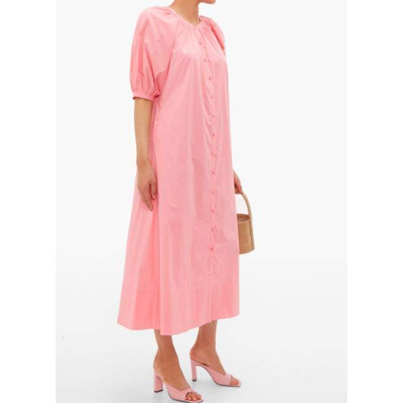 STAUD Vincent Cotton poplin Midi Shirtdress Womens Light Pink Size Small - Picture 4 of 9